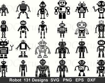 Robot SVG Bundle | 131 Retro Robot Designs Cute Robot Clipart Kids Robot Cut Files | Robot Silhouette  Cricut Laser Engraving Commercial Use