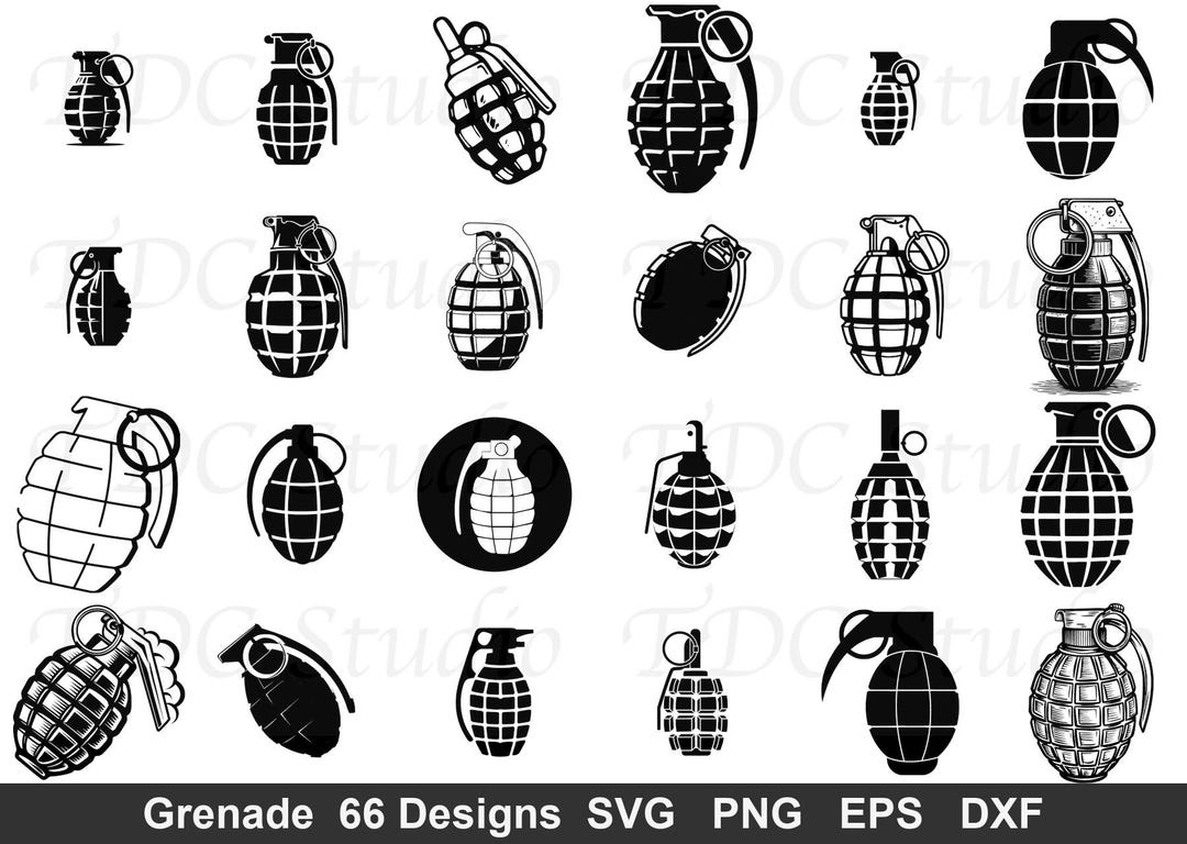Grenade SVG Bundle (66 Designs) - Tactical Hand Grenade PNG, Military ...