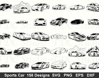 Sports Car SVG Bundle (158 Designs) - Luxury Supercar PNG, Exotic Car Silhouette, Automotive Wall Art Cut File Digital Download