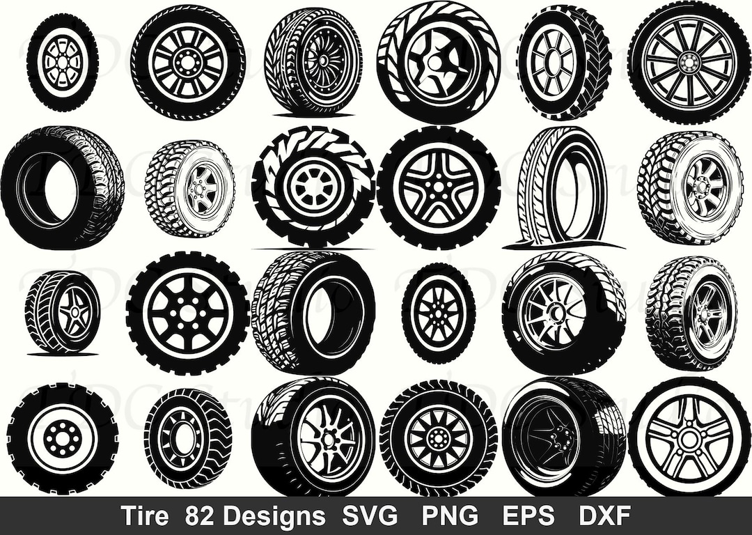 Tire SVG Bundle (82 Designs) - off Road Tyre PNG, Car Wheel Silhouette ...