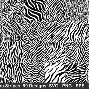 Zebra Stripes SVG Bundle (99 Designs) - Animal Print PNG, Safari Skin Silhouette, Wild One Cut File, Zebra Pattern Background