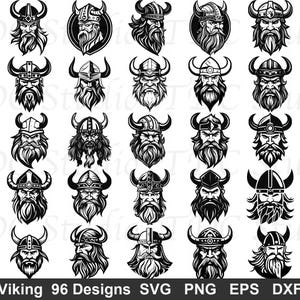 Viking SVG Bundle (96 Designs) Viking Face, Norse Warrior Viking Helmet Bearded Warrior Commercial Use