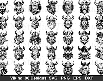 Viking SVG Bundle (96 Designs) Viking Face, Norse Warrior Viking Helmet Bearded Warrior Commercial Use