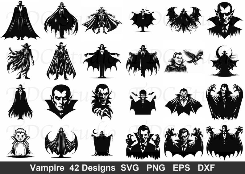 Vampire Horror SVG Bundle (42 Designs) - Dracula PNG, Gothic Horror ...