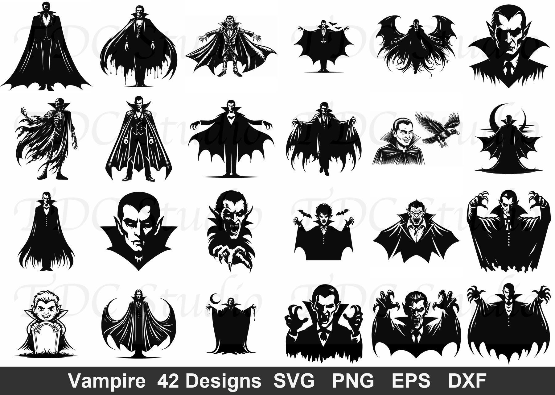 Vampire Horror SVG Bundle (42 Designs) - Dracula PNG, Gothic Horror ...