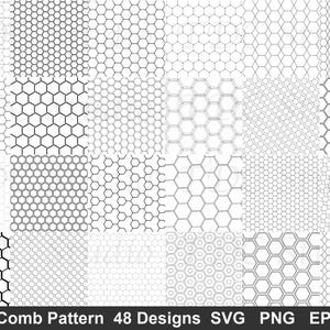 Hexagon Pattern SVG Bundle (48 Designs) - Honeycomb Grid PNG, Beehive Texture Silhouette, Geometric Mesh Cut File, Cyberpunk Background
