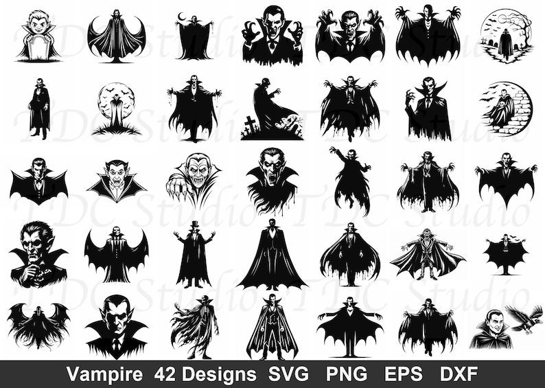 Vampire Horror SVG Bundle (42 Designs) - Dracula PNG, Gothic Horror ...