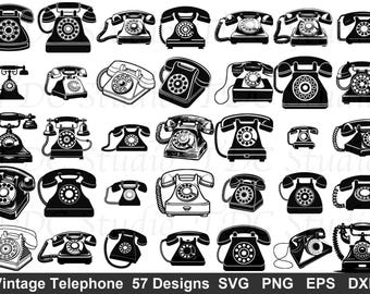 Vintage Telephone SVG Bundle (57 Designs) - Rotary Phone PNG, Antique Candlestick Silhouette, Retro Telecommunication Cut File Nostalgia Art