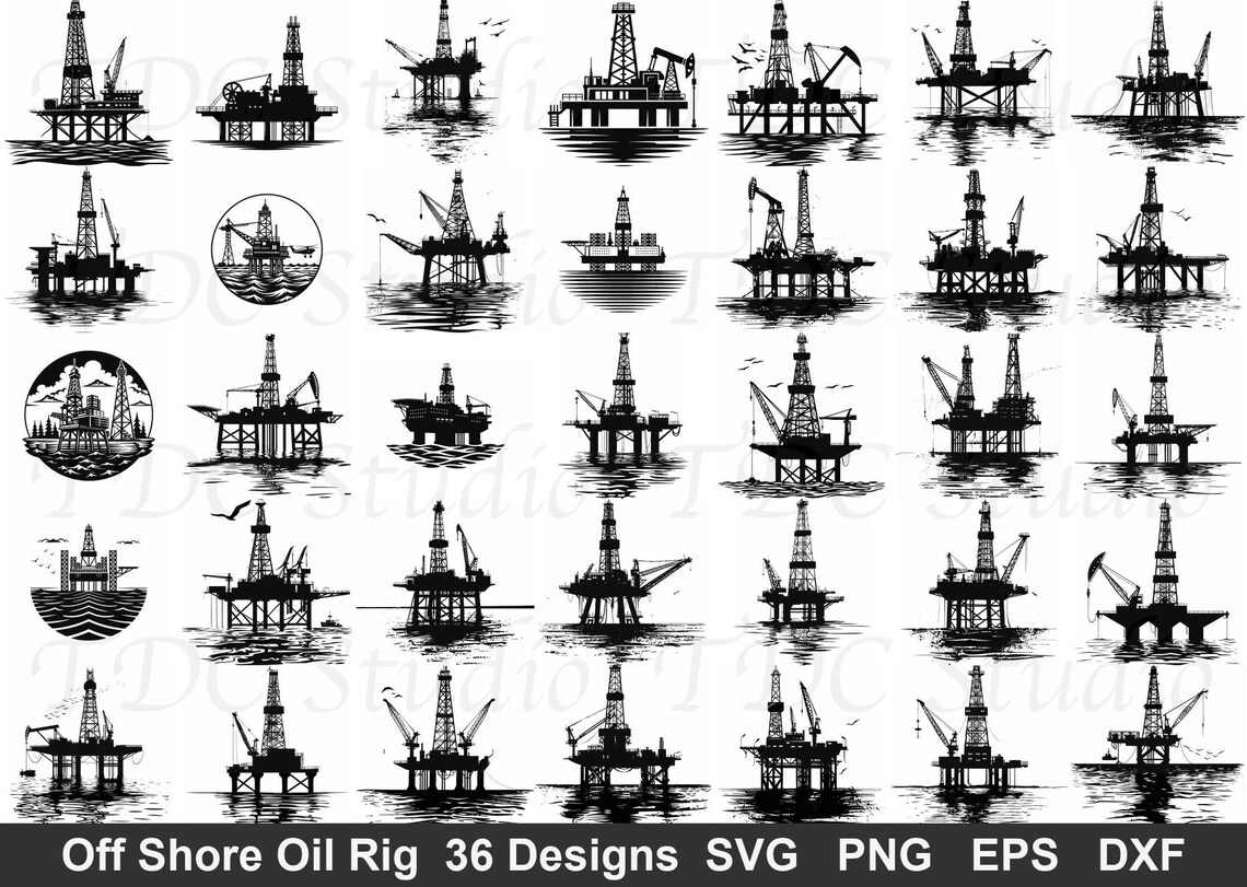 Offshore Rig Svg File Offshore Oil Rig SVG Bundle (36 Designs) - Oil Platform PNG, Drilling ...
