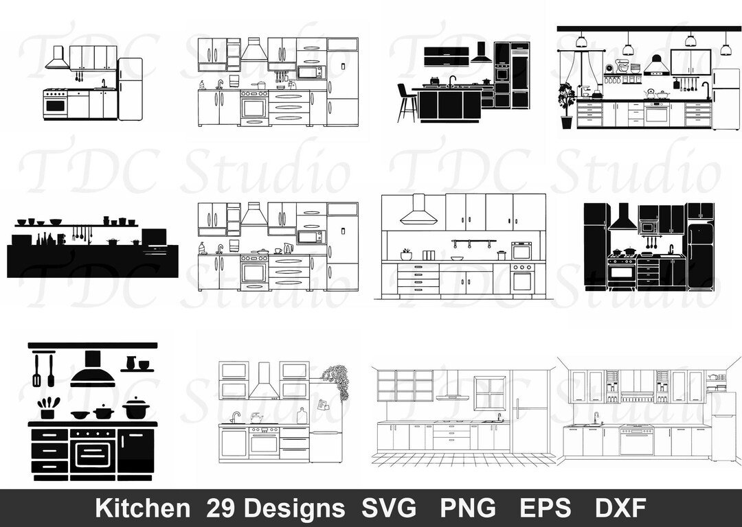 29 Kitchen Designs SVG Pack | Kitchen Layout PNG, Home Decor Cut File ...