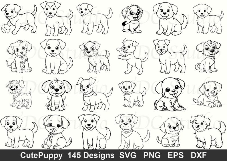 Cute Puppy SVG Bundle | 145 Dog Designs | Puppy Doodle Clipart PNG ...