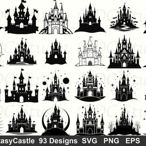 Fantasy Castle SVG Bundle (93 designer) Prinsessslott Silhuett Saga Dungeons and Dragons Medeltida konst Magic Kingdom Kommersiell användning