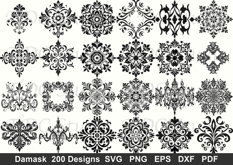 Demask Pattern Svg Damask Pattern Mega SVG Bundle 200 Designs, Luxury Wedding Invitation ...