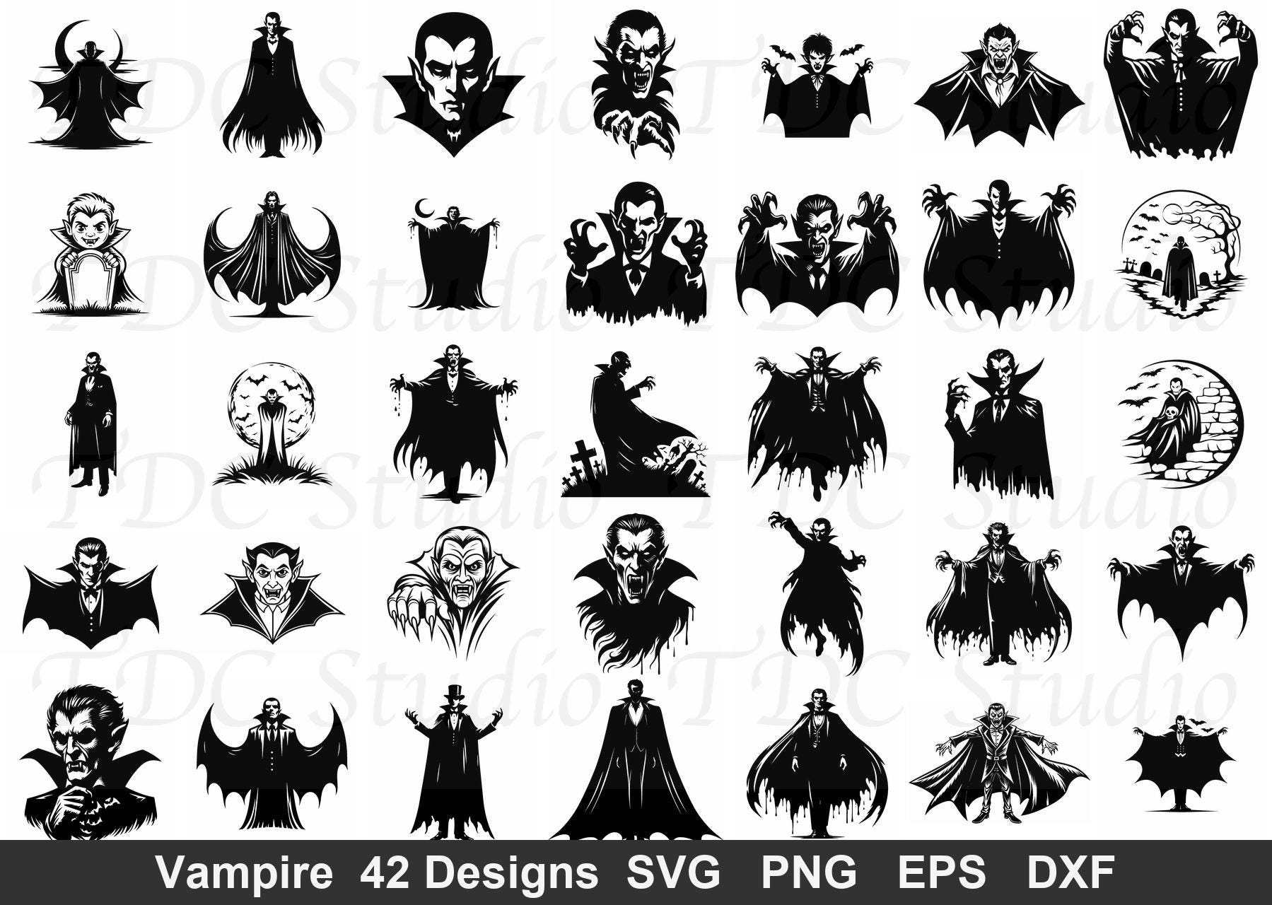 Vampire Horror SVG Bundle (42 Designs) - Dracula PNG, Gothic Horror ...
