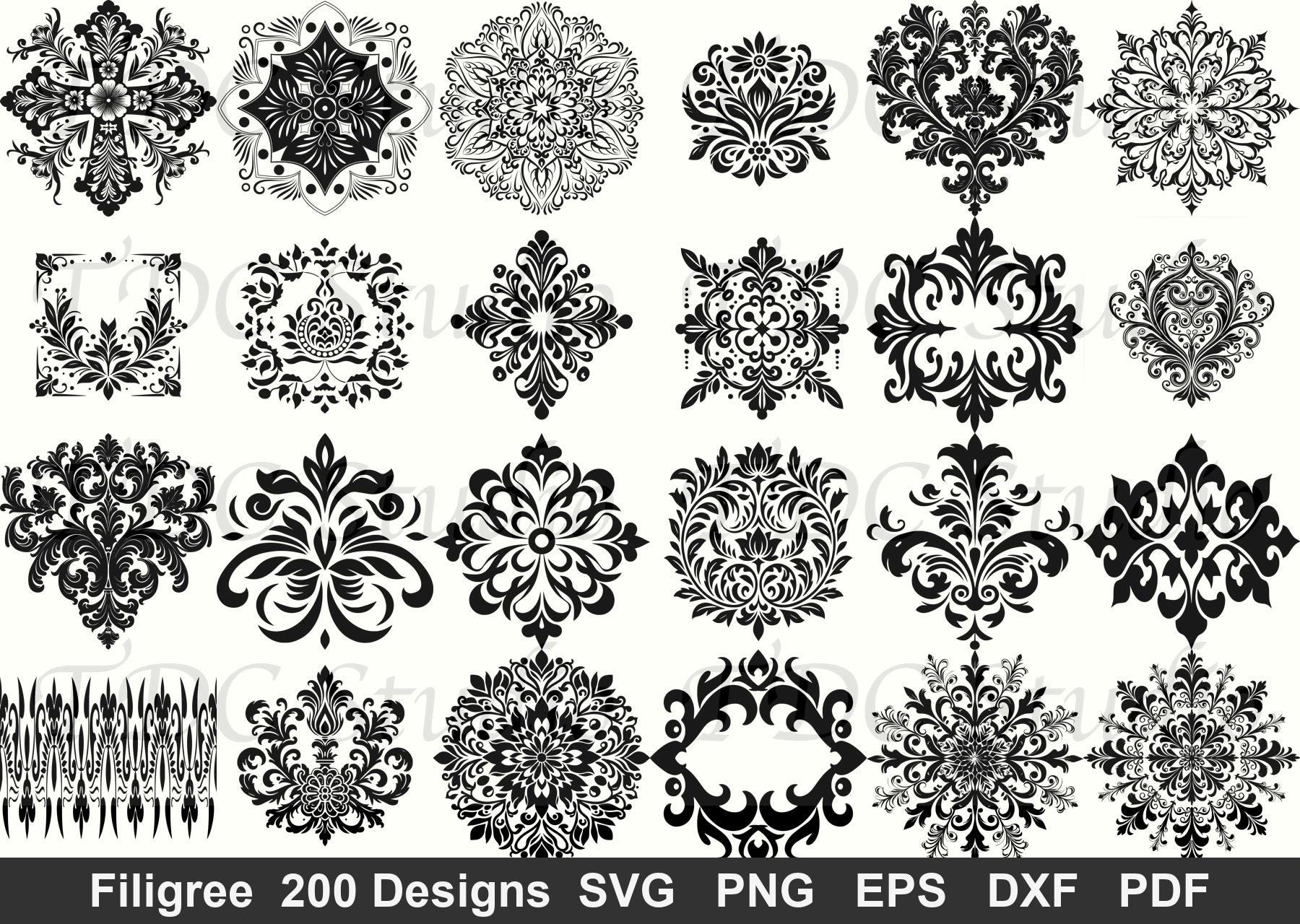 Floral Filigree SVG Bundle | 200 Elegant Flourishes, Swirls & Ornaments ...