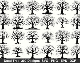 Dead Tree SVG | Gothic Spooky Halloween Tree Silhouettes | Gothic Forest Woodland SVG PNG Dxf Eps | Haunted Tree Clipart for Cricut
