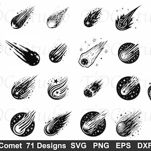 Comet SVG Bundle (71 Designs) - Meteor PNG, Falling Star Silhouette, Celestial Fireball Cut File, Space & Galaxy Stardust Art