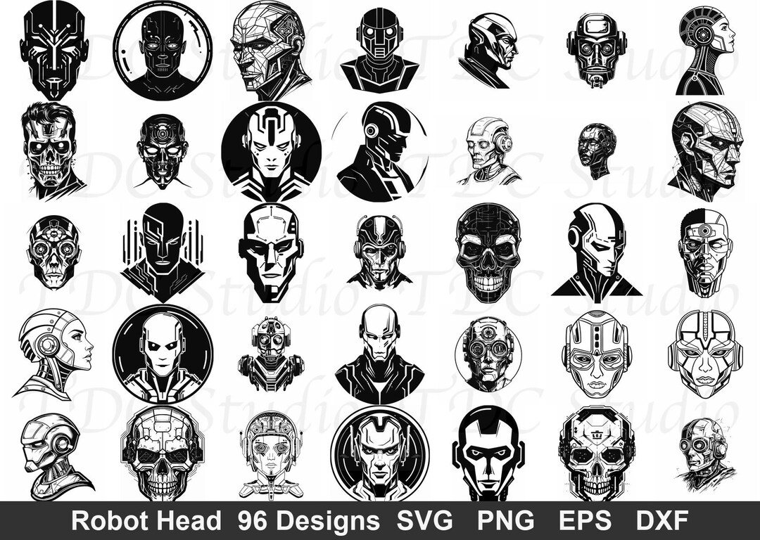 Cyborg Head SVG Bundle (96 Designs) - Android Silhouette PNG, Cyberpunk ...