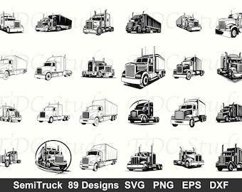 89 Semi Truck SVG Bundle | Truck tractor trailer 18 wheeler Silhouettes | Big Rig Clipart | Cricut Silhouette Cut Files Svg Png Dxf Eps Pdf