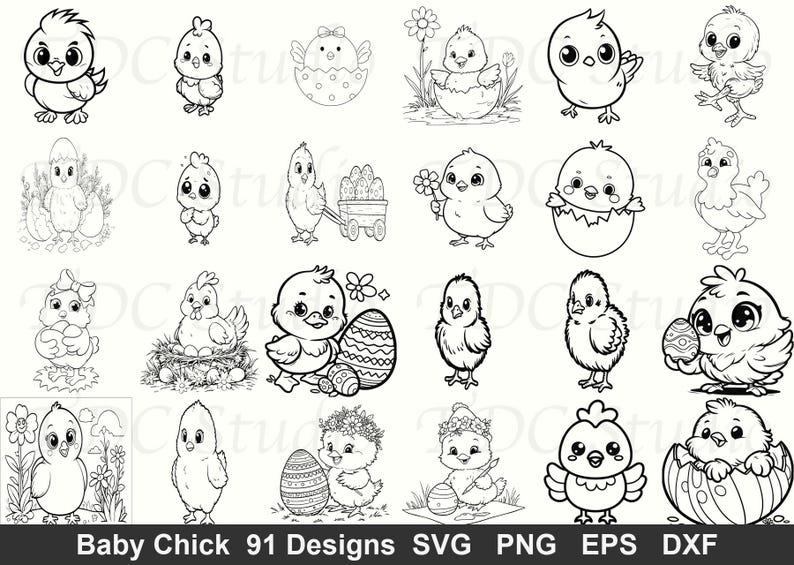 Baby Chick Outline SVG Bundle (91 Designs) Hatching Chick Outline PNG ...