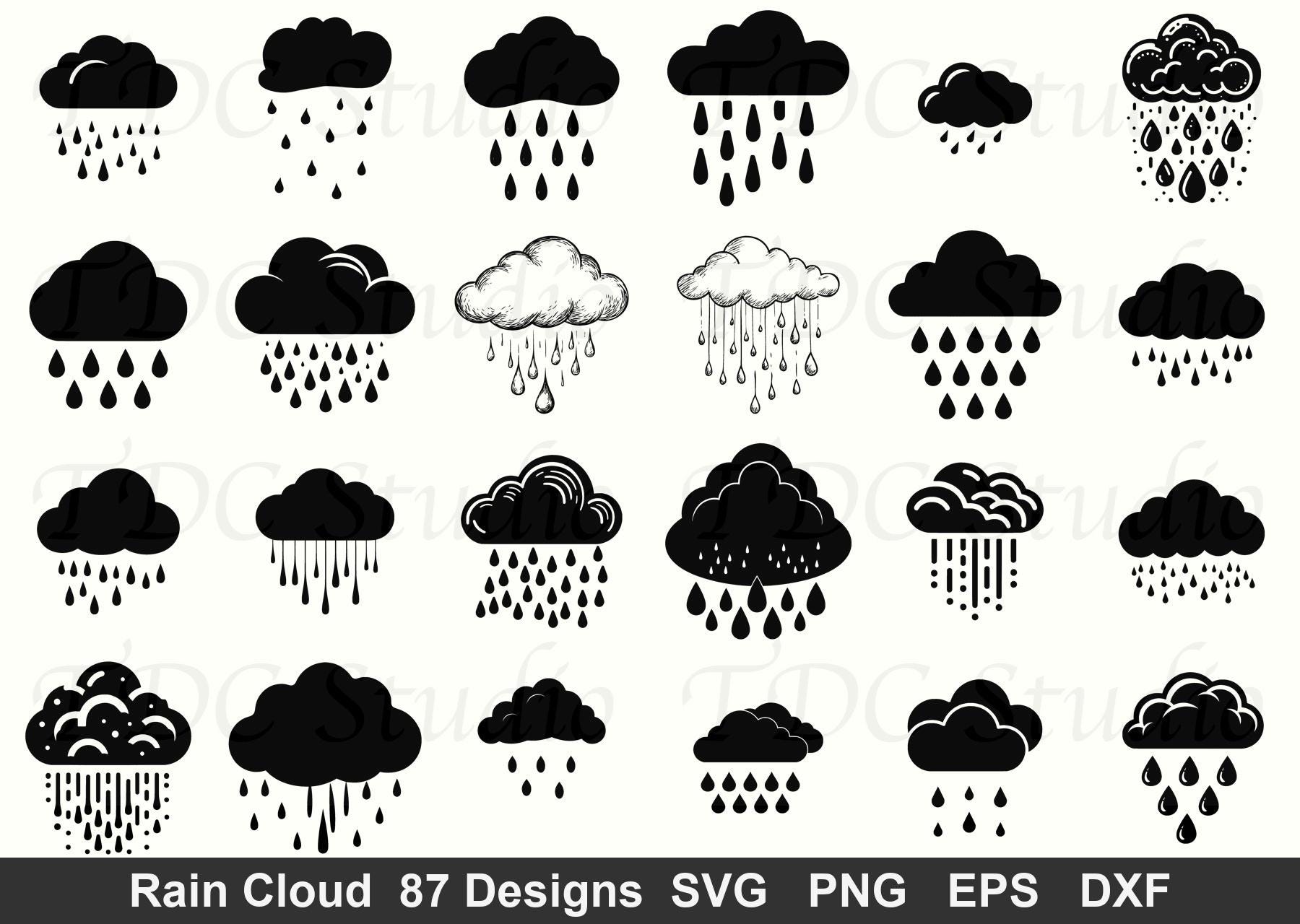 Rain Cloud SVG Bundle (87 Designs) - Cute Cloud Silhouette PNG Dxf ...