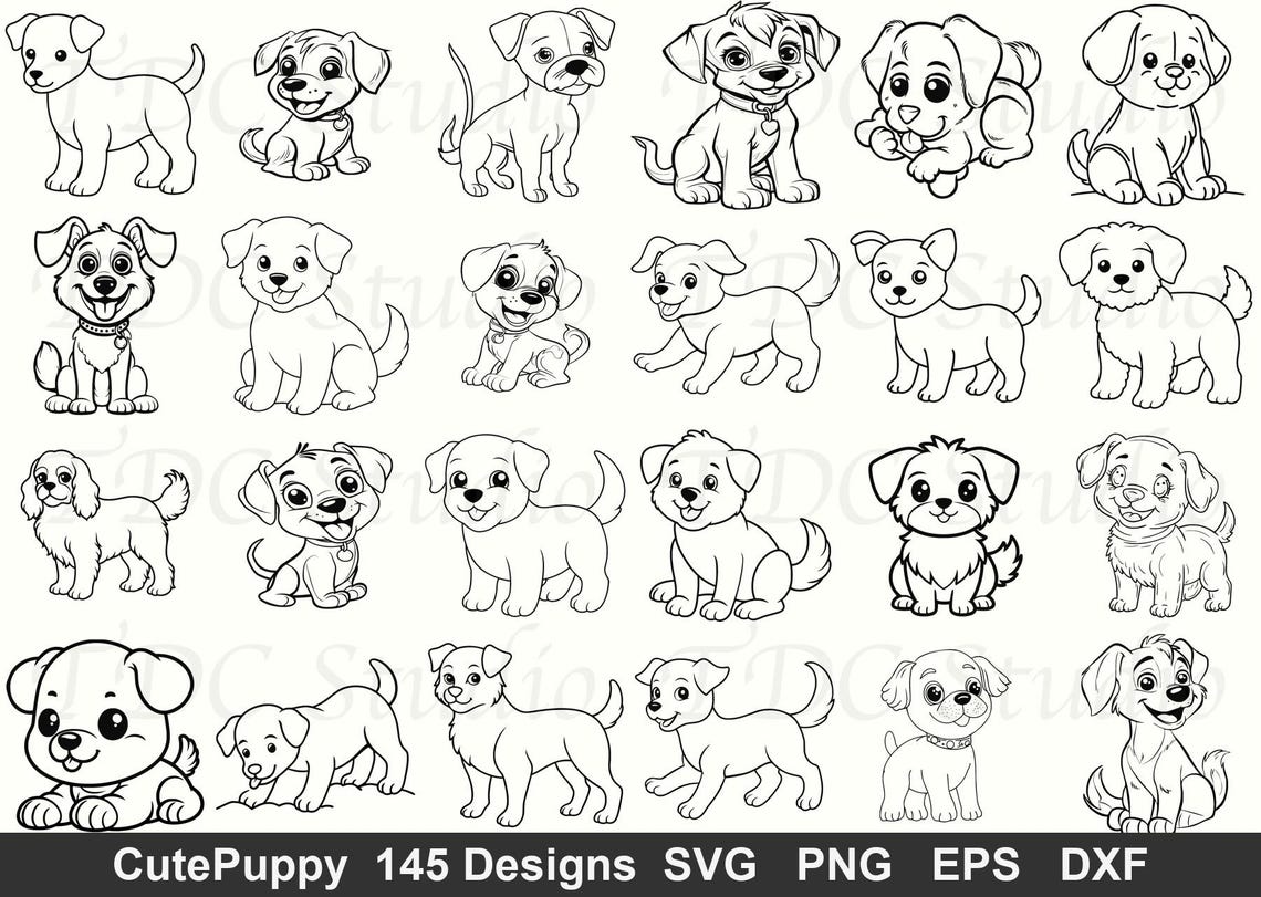 Cute Puppy SVG Bundle | 145 Dog Designs | Puppy Doodle Clipart PNG ...