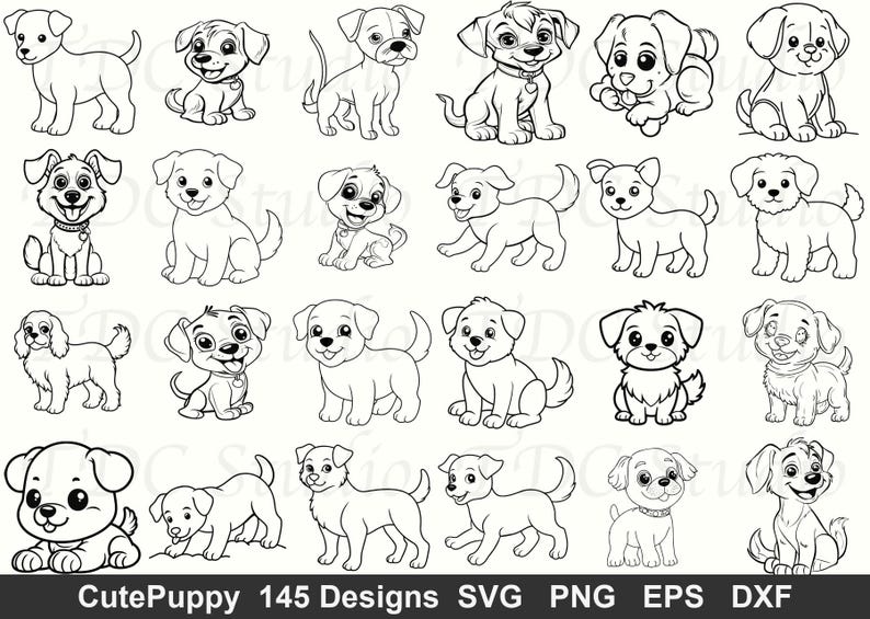 Cute Puppy SVG Bundle | 145 Dog Designs | Puppy Doodle Clipart PNG ...