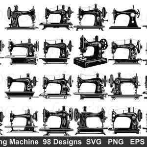 Symaskin SVG-paket (98 designer) - Vintage symaskin PNG, antik skräddare silhuett, sömmerska klippfil, quiltning studiokonst