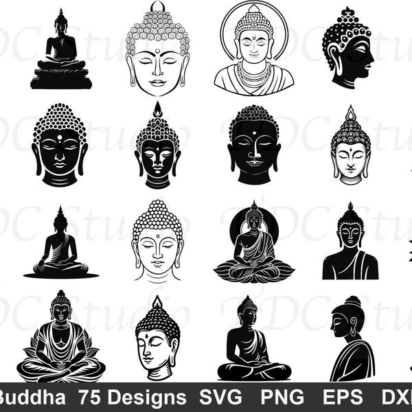 Buddha SVG Bundle (75 Designs) - Meditating Buddha PNG, Zen Lotus Silhouette, Spiritual Yoga Cut File, Mindfulness Decor Art