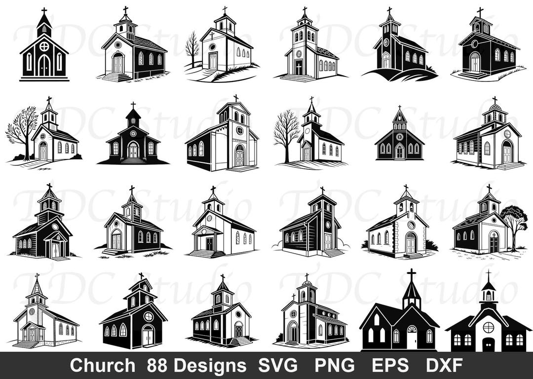 Church SVG Bundle (88 Designs) - Religious Chapel PNG, Christian ...