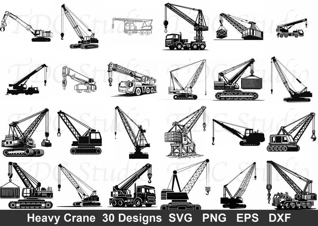 Crane Rigging Svg Heavy Crane SVG Bundle (30 Designs) - Construction Crane PNG, Crawler ...