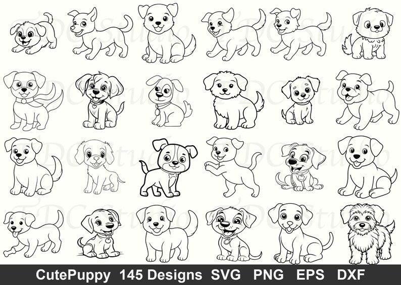 Cute Puppy SVG Bundle | 145 Dog Designs | Puppy Doodle Clipart PNG ...