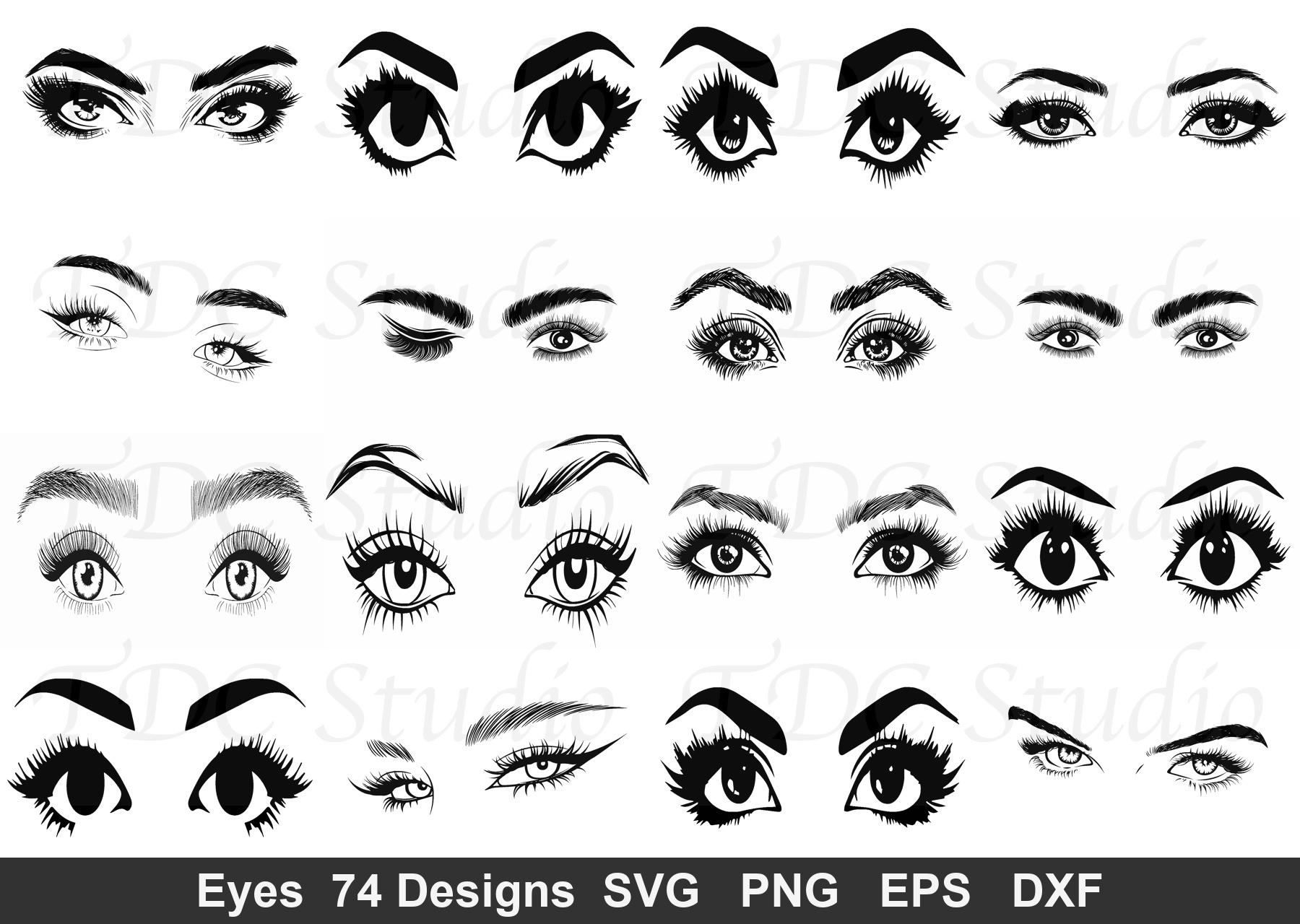 Eyes SVG Bundle (74 Designs) Feminine Eyes Silhouette Eye Expressions ...