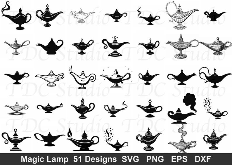 Magic Lamp SVG Bundle (51 Designs) - Genie Lamp PNG, Arabian Nights ...