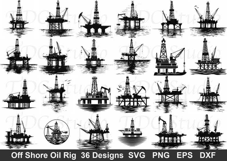 Offshore Rig Svg File Offshore Oil Rig SVG Bundle (36 Designs) - Oil Platform PNG, Drilling ...