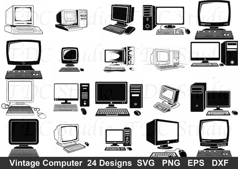 Computer Svgh Retro Computer SVG Bundle (24 Designs) - Vintage PC, 90s Desktop ...