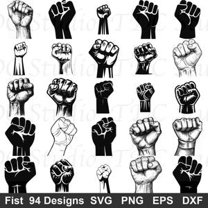 Pacchetto SVG 94 Pugni, Simbolo di Potere Libertà Resistenza 300 DPI PNG Clipart DXF PDF EPS