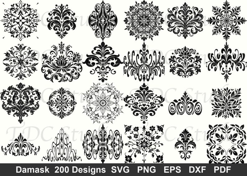 Damask Pattern Mega SVG Bundle 200 Designs, Luxury Wedding Invitation ...