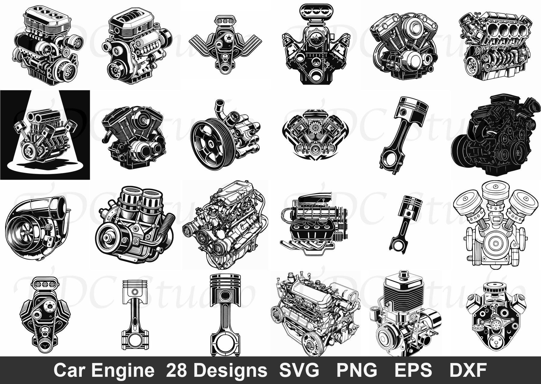 Car Engine SVG Bundle (28 Designs) - V8 Engine PNG, Piston & Turbo ...