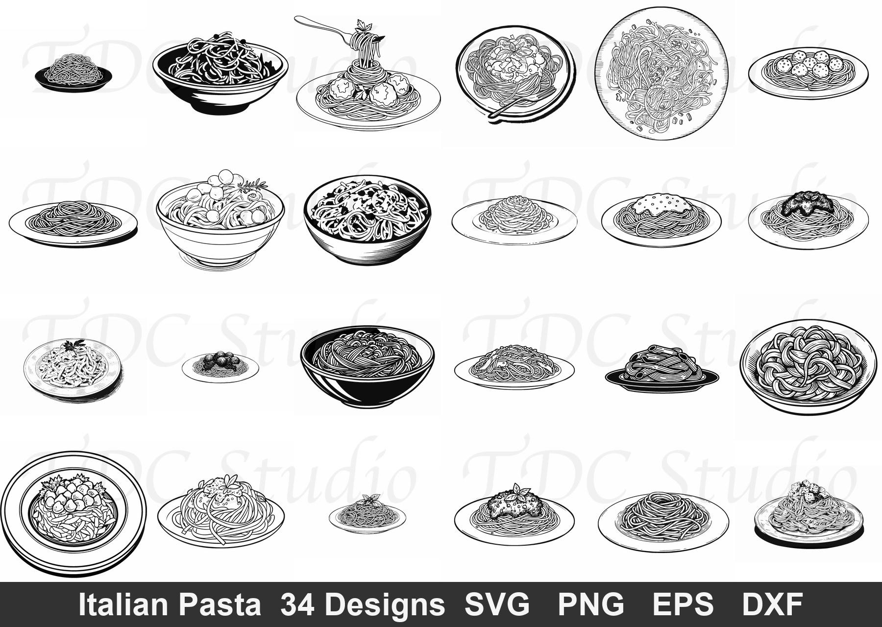 Basic Pasta Svg 34 Italian Pasta SVG Bundle – Spaghetti, Meatball, Fettuccine Designs ...