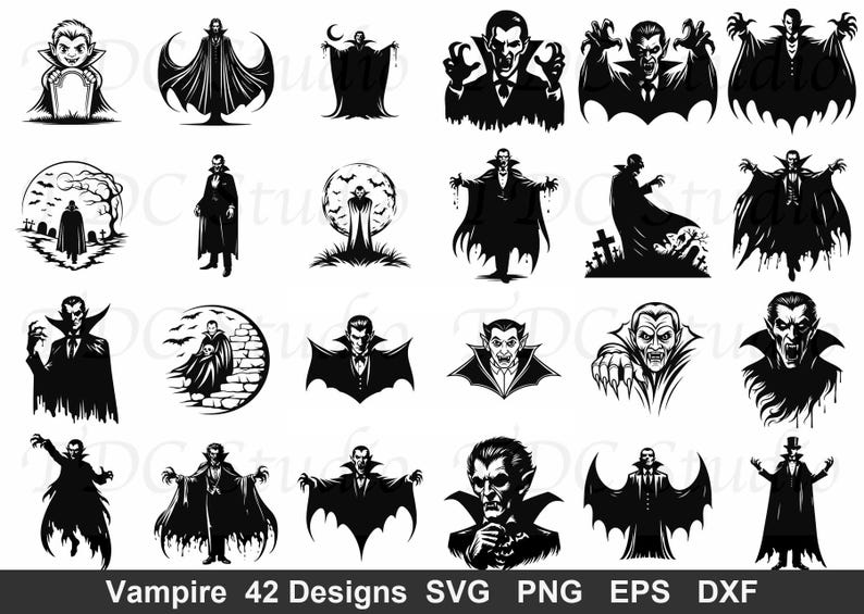 Vampire Horror SVG Bundle (42 Designs) - Dracula PNG, Gothic Horror ...
