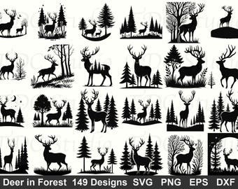 Deer & Elk Silhouette SVG Bundle | Woodland Forest Clipart (Digital Download)