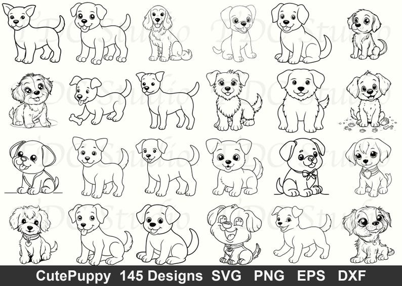 Cute Puppy SVG Bundle | 145 Dog Designs | Puppy Doodle Clipart PNG ...