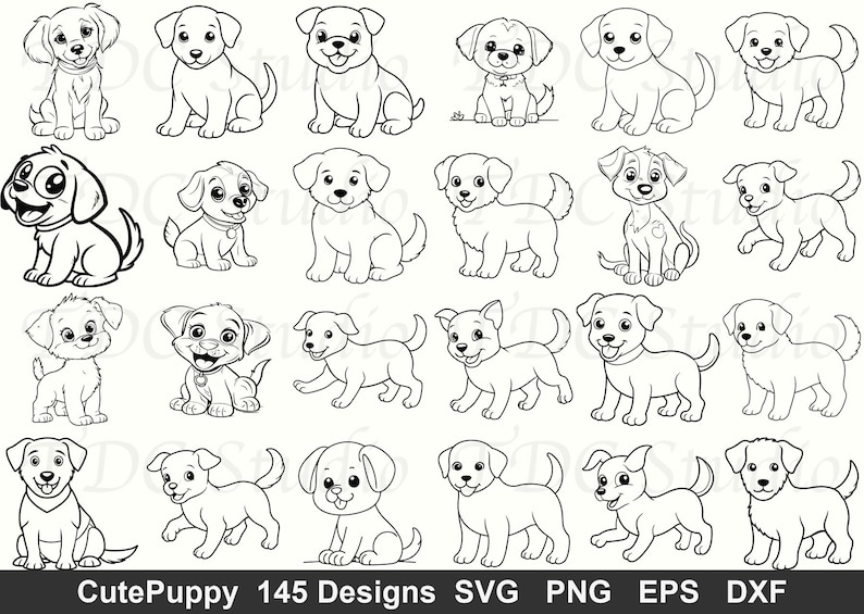 Cute Puppy SVG Bundle | 145 Dog Designs | Puppy Doodle Clipart PNG ...
