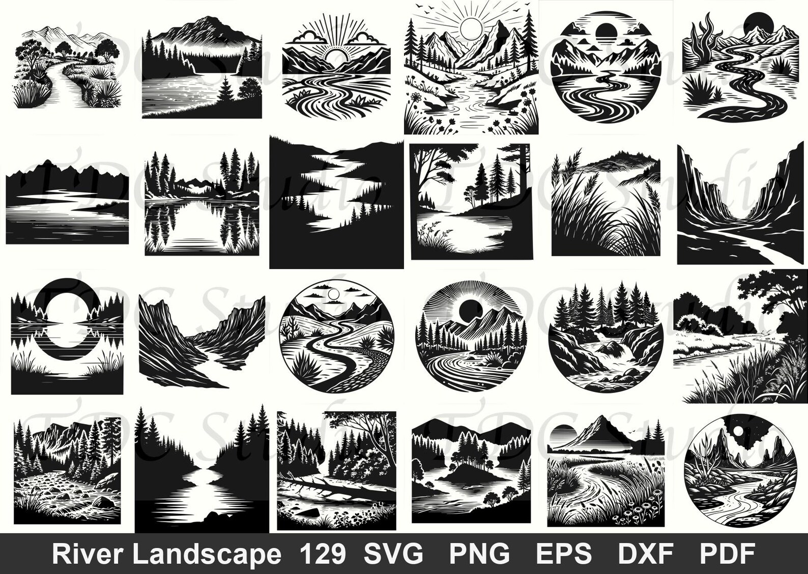 129 Nature Scenes SVG Clipart Bundle | Rivers Mountains Lakes Landscape ...
