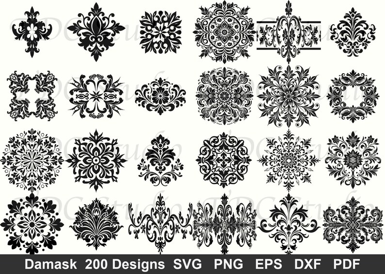 Damask Pattern Mega SVG Bundle 200 Designs, Luxury Wedding Invitation ...