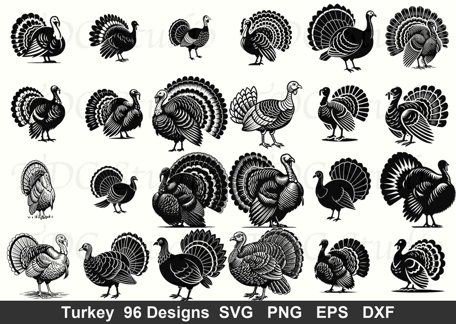 Turkey SVG Bundle (96 Designs) Thanksgiving Turkey Silhouette Hunting ...