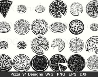 Pizza SVG Bundle (91 Designs) - Detailliertes Pizza Stück PNG, Italienisches Essen Schnittdatei, Restaurant Logo Art Pepperoni Pizza | Kommerzielle Nutzung