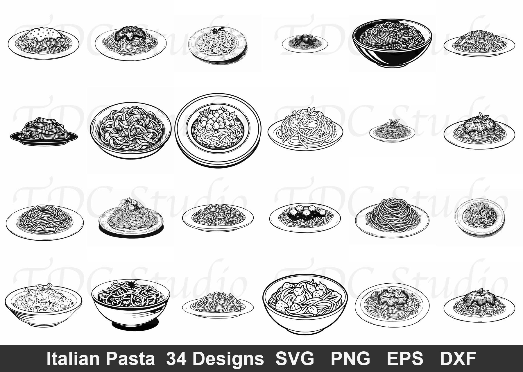 Basic Pasta Svg 34 Italian Pasta SVG Bundle – Spaghetti, Meatball, Fettuccine Designs ...
