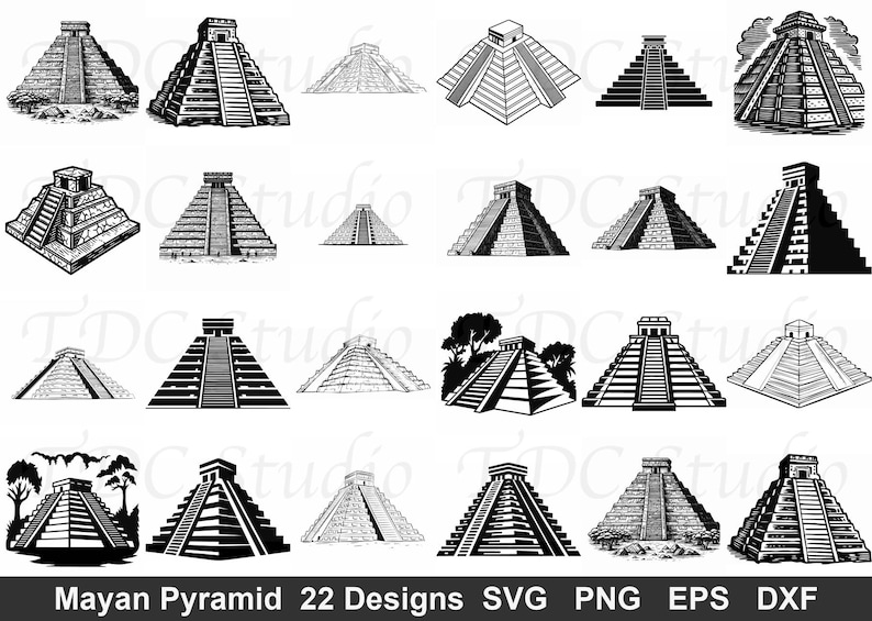 Mayan Pyramid Vector File Mayan Pyramid SVG Bundle (22 Designs) - Aztec Temple PNG, Chichen Itza ...